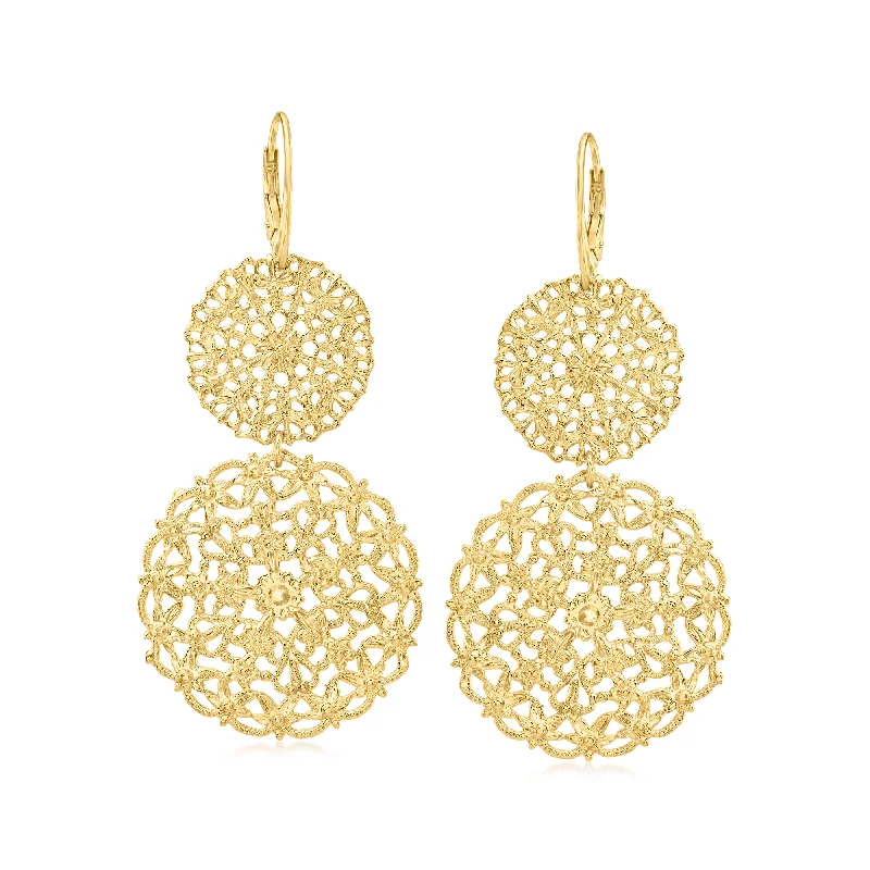 Fashion-Forward Jewelry At Exclusive Discounts Ross-Simons Italian 18kt Gold Over Sterling Filigree Disc Drop Earrings Fashion-Forward Jewelry At Exclusive Discounts Ross-Simons Italian 18kt Gold Over Sterling Filigree Disc Drop Earrings