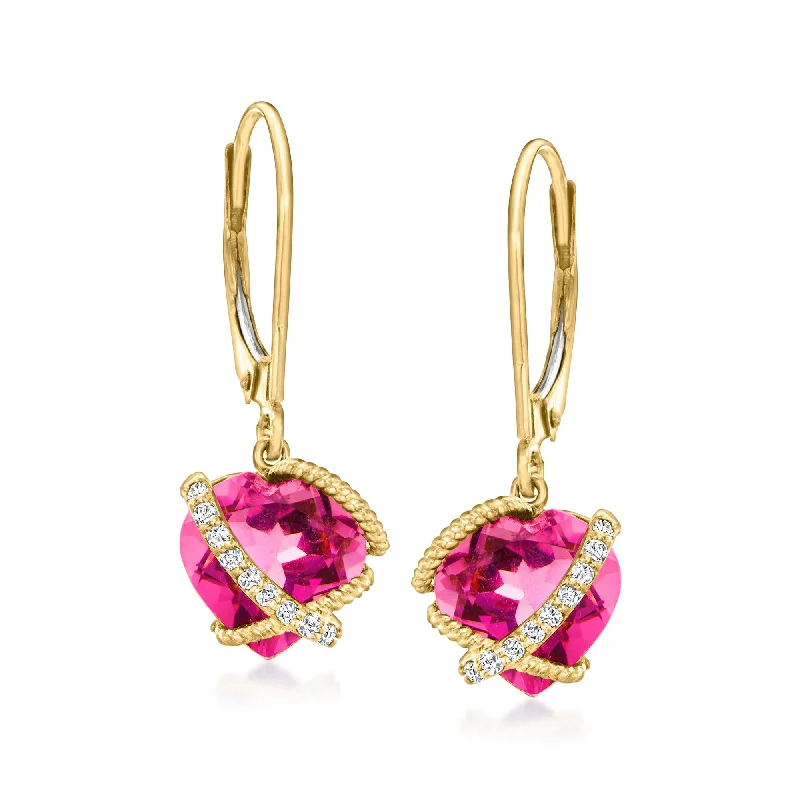 Luxury Jewelry At Unbeatable Discounts Ross-Simons Pink Topaz Heart Drop Earrings With Diamond Accents in 14kt Yellow Gold Luxury Jewelry At Unbeatable Discounts Ross-Simons Pink Topaz Heart Drop Earrings With Diamond Accents in 14kt Yellow Gold