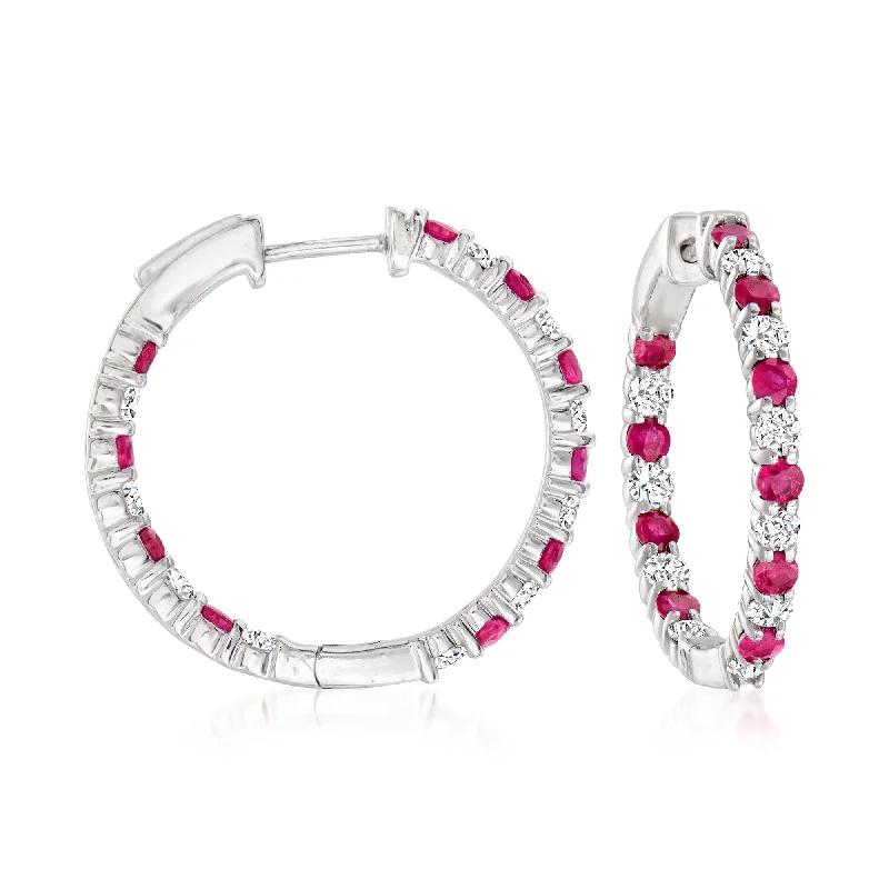 High-Quality Jewelry At A Fraction Of The Cost Ross-Simons Ruby and Diamond Inside-Outside Hoop Earrings in Sterling Silver High-Quality Jewelry At A Fraction Of The Cost Ross-Simons Ruby and Diamond Inside-Outside Hoop Earrings in Sterling Silver