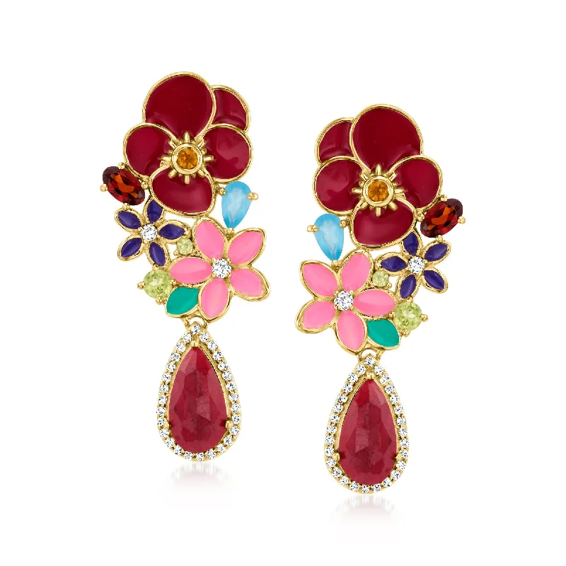 Breathtaking Jewelry At Limited-Time Savings Ross-Simons Ruby and Multi-Gemstone Floral Drop Earrings With Multicolored Enamel in 18kt Gold Over Sterling Breathtaking Jewelry At Limited-Time Savings Ross-Simons Ruby and Multi-Gemstone Floral Drop Earrings With Multicolored Enamel in 18kt Gold Over Sterling
