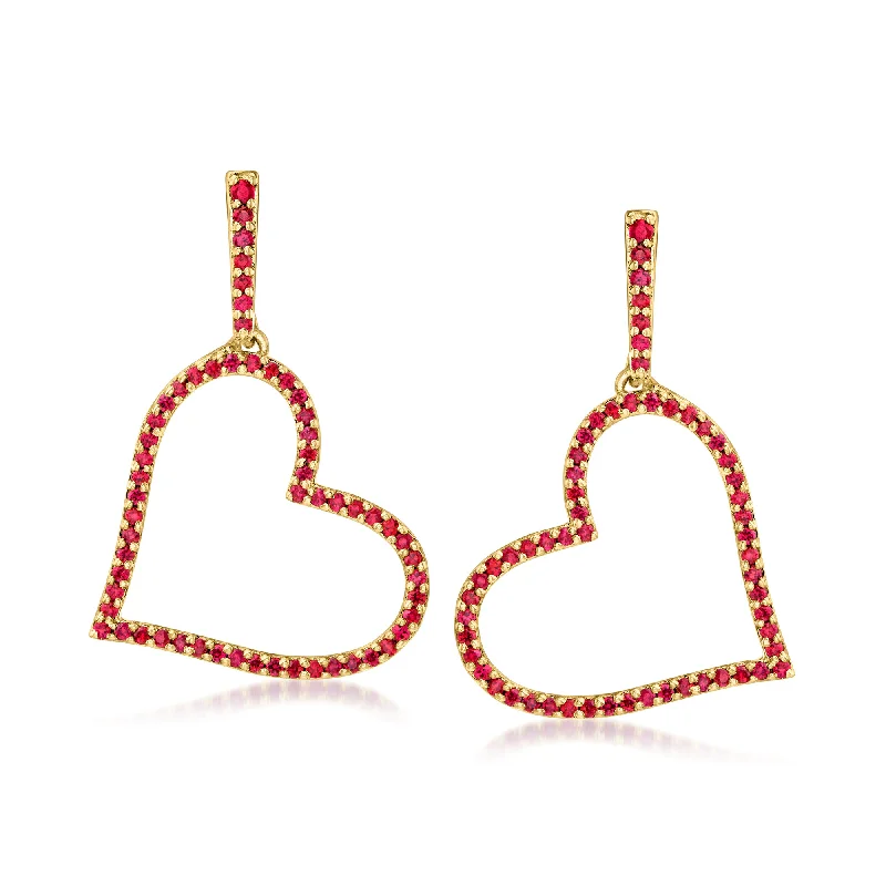 Fashion-Forward Jewelry At Incredible Prices Ross-Simons Ruby Heart Drop Earrings in 18kt Gold Over Sterling
