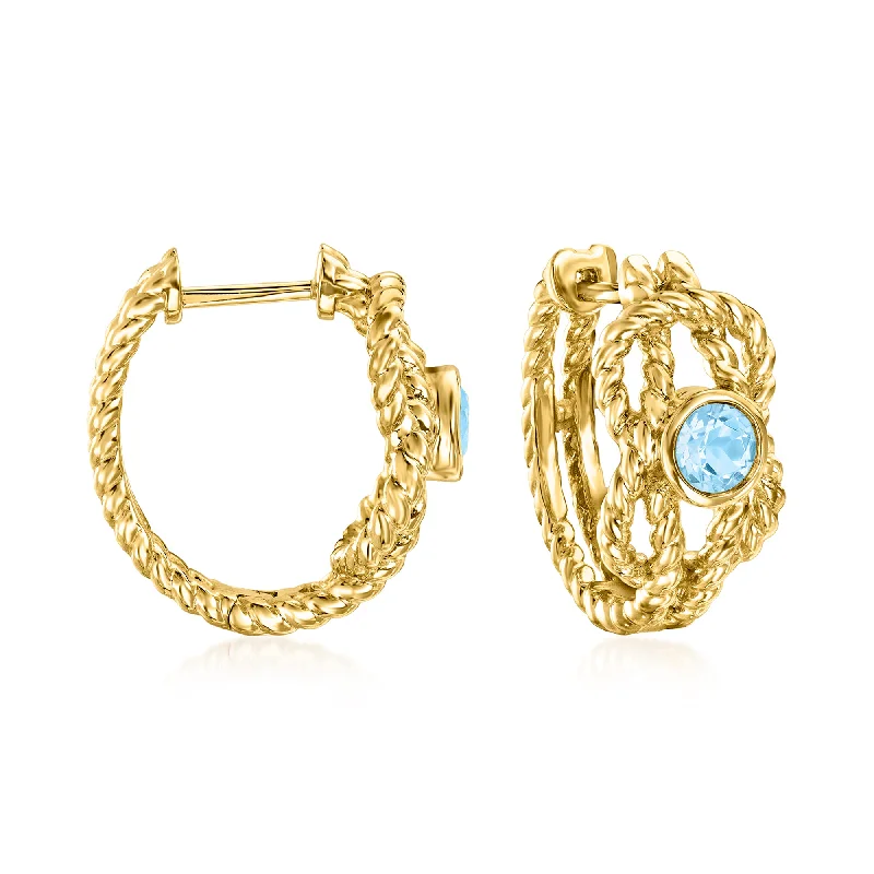 Shop Stylish Jewelry Now And Save Big Ross-Simons Swiss Blue Topaz Roped Hoop Earrings in 18kt Gold Over Sterling