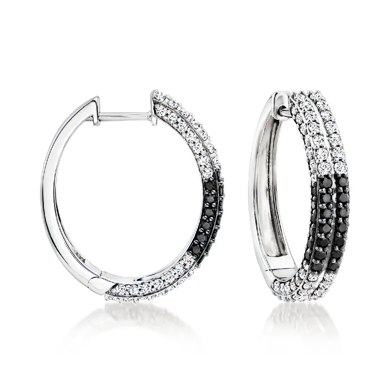Special Deals On Handcrafted And Designer Jewelry Ross-Simons White and Black Diamond Checkered Hoop Earrings in Sterling Silver Special Deals On Handcrafted And Designer Jewelry Ross-Simons White and Black Diamond Checkered Hoop Earrings in Sterling Silver