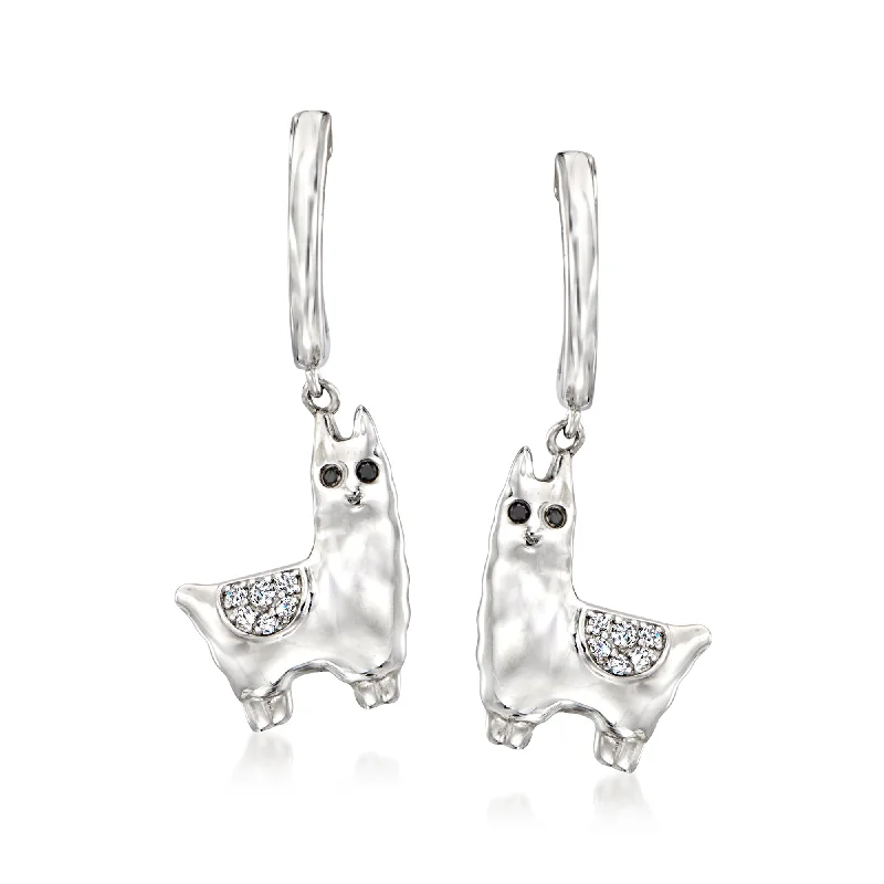 Stunning Jewelry At A Fraction Of The Price Ross-Simons White and Black Diamond Llama Hoop Drop Earrings in Sterling Silver Stunning Jewelry At A Fraction Of The Price Ross-Simons White and Black Diamond Llama Hoop Drop Earrings in Sterling Silver