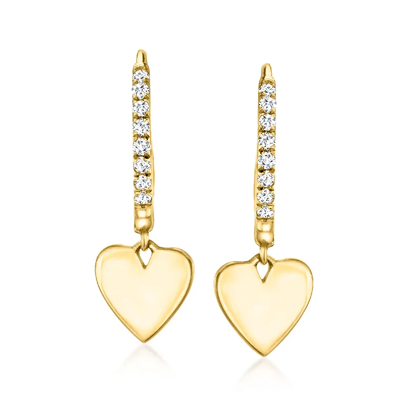 Grab Your Favorite Jewelry At The Lowest Prices RS Pure by Ross-Simons 14kt Yellow Gold Heart Hoop Drop Earrings With Diamond Accents Grab Your Favorite Jewelry At The Lowest Prices RS Pure by Ross-Simons 14kt Yellow Gold Heart Hoop Drop Earrings With Diamond Accents