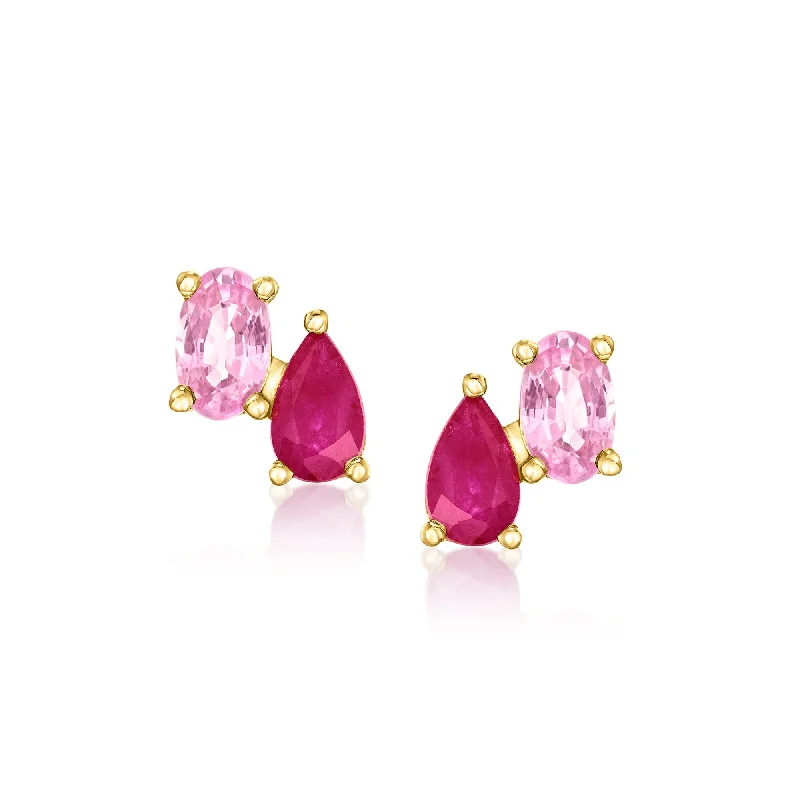Buy More, Save More On Stunning Jewelry Designs RS Pure by Ross-Simons Pink Sapphire and . Ruby Toi Et Moi Earrings in 14kt Yellow Gold Buy More, Save More On Stunning Jewelry Designs RS Pure by Ross-Simons Pink Sapphire and . Ruby Toi Et Moi Earrings in 14kt Yellow Gold
