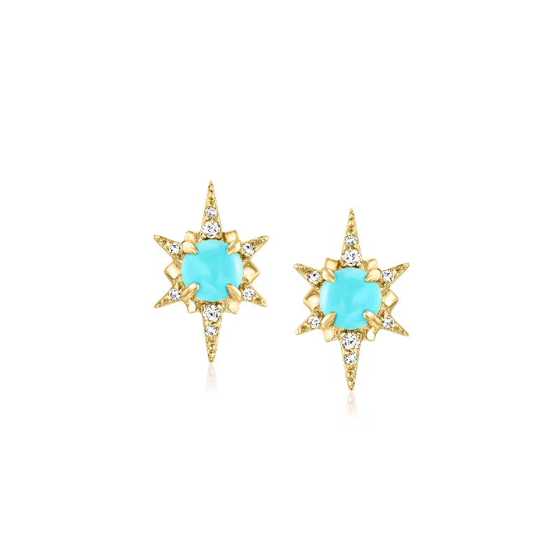 Unmissable Jewelry Sale – Shop Before It's Too Late RS Pure by Ross-Simons Turquoise Starburst Earrings With Diamond Accents in 14kt Yellow Gold Unmissable Jewelry Sale – Shop Before It's Too Late RS Pure by Ross-Simons Turquoise Starburst Earrings With Diamond Accents in 14kt Yellow Gold