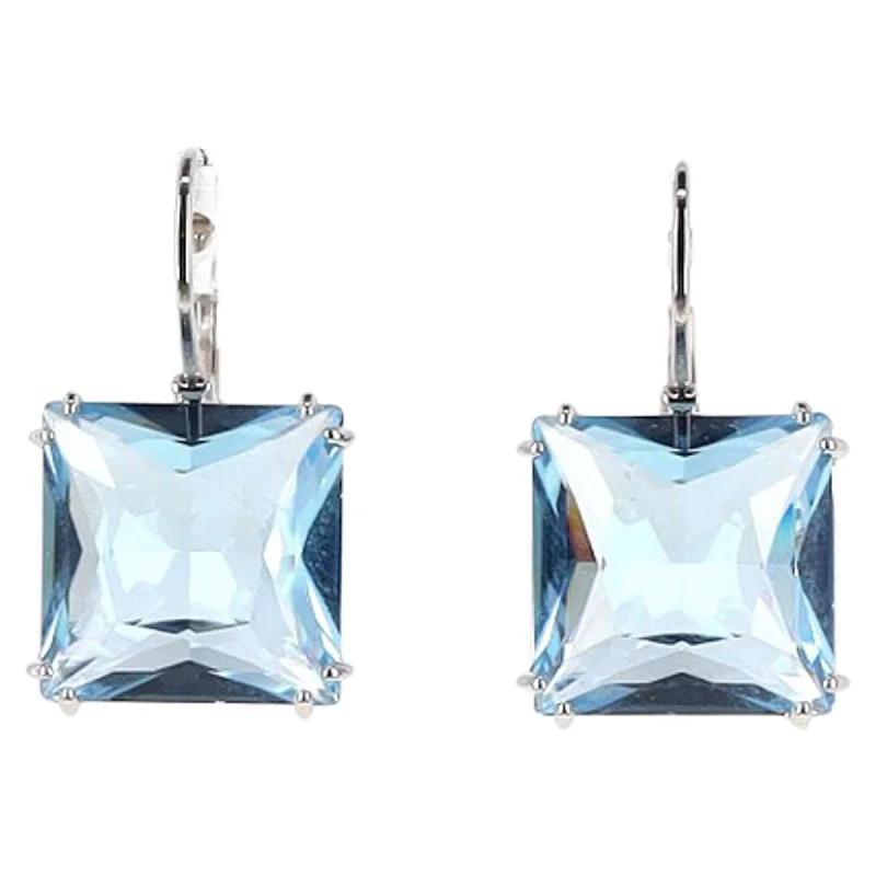 Waterproof Stainless Steel Jewelry For Lasting Beauty Swarovski Square Cut Millenia Drop Earrings in Blue Silver Rhodium Plating Waterproof Stainless Steel Jewelry For Lasting Beauty Swarovski Square Cut Millenia Drop Earrings in Blue Silver Rhodium Plating