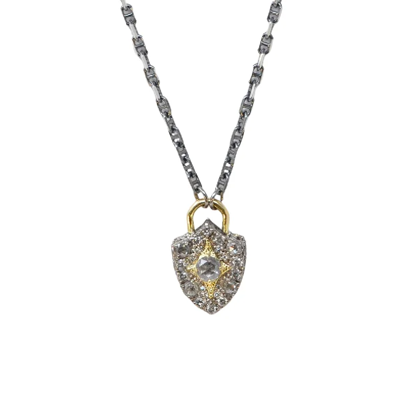 Versatile Layering Jewelry For Effortless Chic Grey Diamond Padlock Shield Necklace Versatile Layering Jewelry For Effortless Chic Grey Diamond Padlock Shield Necklace