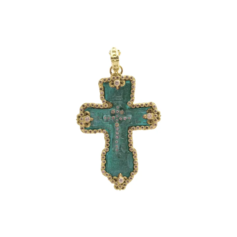 Exclusive Jewelry Sale – Limited-Time Discounts Teal Patina Diamond Cross Pendant