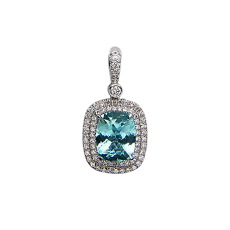 Celebrate With Sparkle – Jewelry Sale Now Live Aquamarine Double Diamond Halo Pendant with Blue Sapphires (Reversible) Celebrate With Sparkle – Jewelry Sale Now Live Aquamarine Double Diamond Halo Pendant with Blue Sapphires (Reversible)