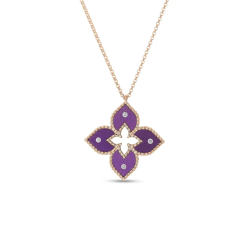 Personalized Engraved Jewelry For Meaningful Gifts Small Purple Titanium and Diamond Flower Necklace Personalized Engraved Jewelry For Meaningful Gifts Small Purple Titanium and Diamond Flower Necklace