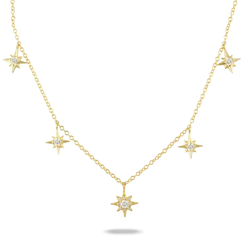 Versatile Layering Jewelry For Effortless Chic Diamond Starburst Drop Station 14K Yellow Gold Necklace Versatile Layering Jewelry For Effortless Chic Diamond Starburst Drop Station 14K Yellow Gold Necklace