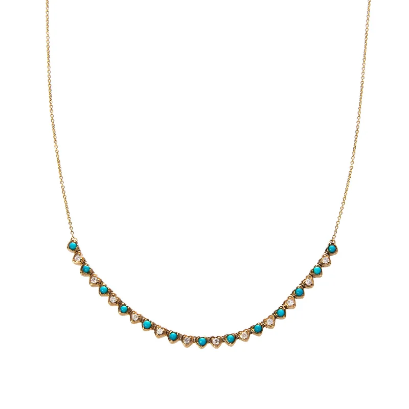 Affordable Glamour – Premium Jewelry For Less Diamond & Turquoise Heart 14K Yellow Gold Tennis Necklace Affordable Glamour – Premium Jewelry For Less Diamond & Turquoise Heart 14K Yellow Gold Tennis Necklace