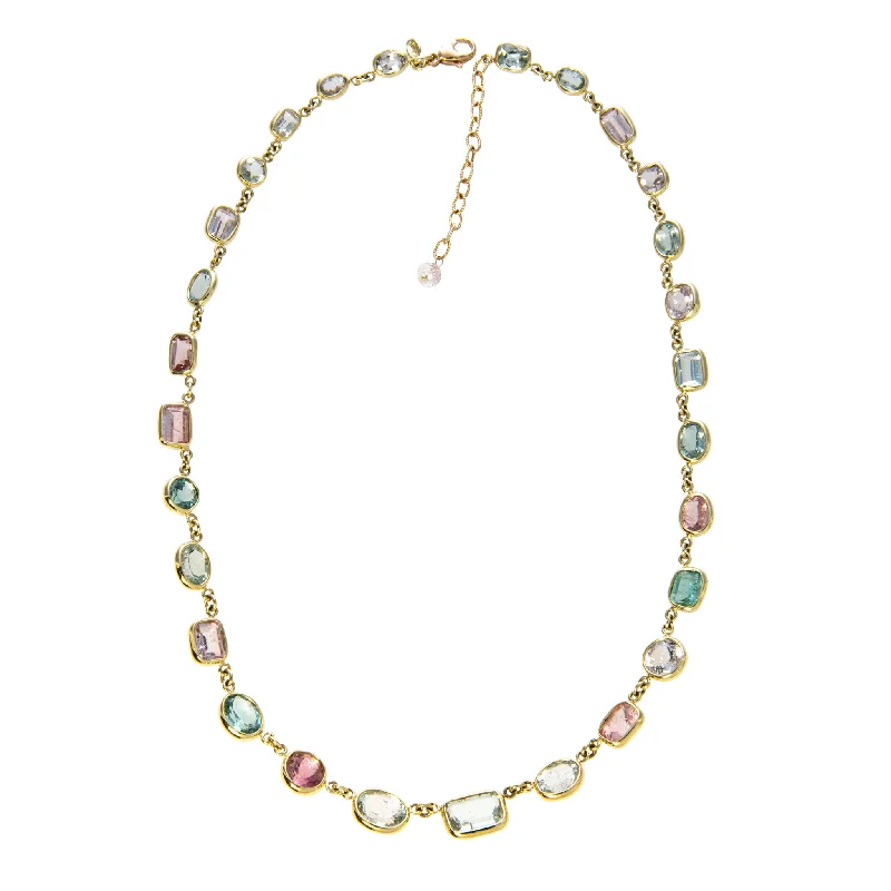 Luxury Jewelry At Unbeatable Discounts Mazza Multi-Color Pastel Tourmaline Bezel Station 18K Gold Necklace Luxury Jewelry At Unbeatable Discounts Mazza Multi-Color Pastel Tourmaline Bezel Station 18K Gold Necklace