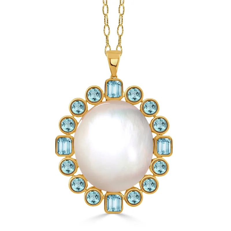 The Perfect Jewelry Piece At The Perfect Discount Mother of Pearl Doublet & Blue Topaz 18K Gold Pendant Necklace The Perfect Jewelry Piece At The Perfect Discount Mother of Pearl Doublet & Blue Topaz 18K Gold Pendant Necklace