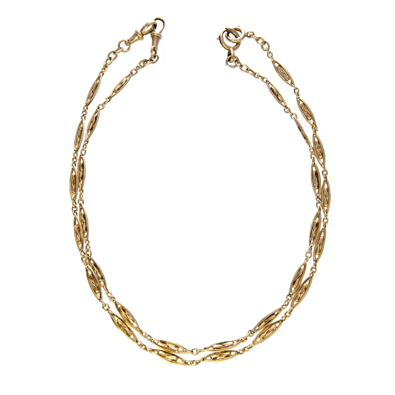 Fashion-Forward Geometric Jewelry For Contemporary Style Victorian 18K Gold Lozenge Link Double Chain Necklace Fashion-Forward Geometric Jewelry For Contemporary Style Victorian 18K Gold Lozenge Link Double Chain Necklace