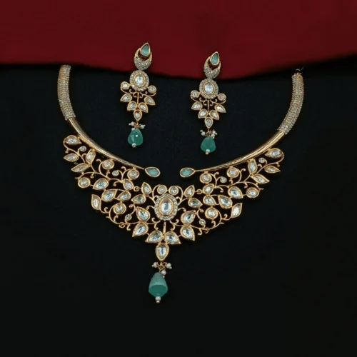 Exclusive Jewelry Sale – Grab Timeless Pieces Now Ad Kundan Leaf Necklace Set With Pearl Drops