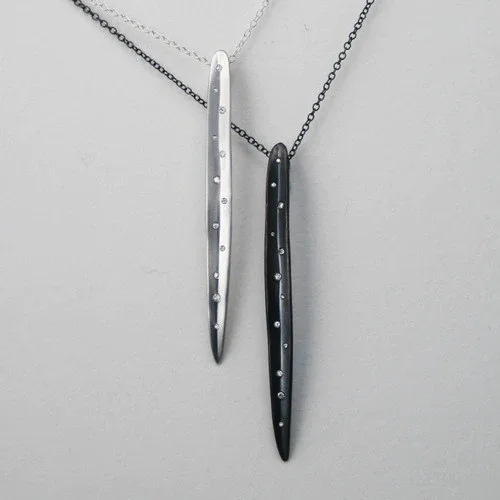 Classic And Modern Jewelry Styles On Sale Long Leaf Diamond Necklace - Oxidized Silver + Diamonds Classic And Modern Jewelry Styles On Sale Long Leaf Diamond Necklace - Oxidized Silver + Diamonds