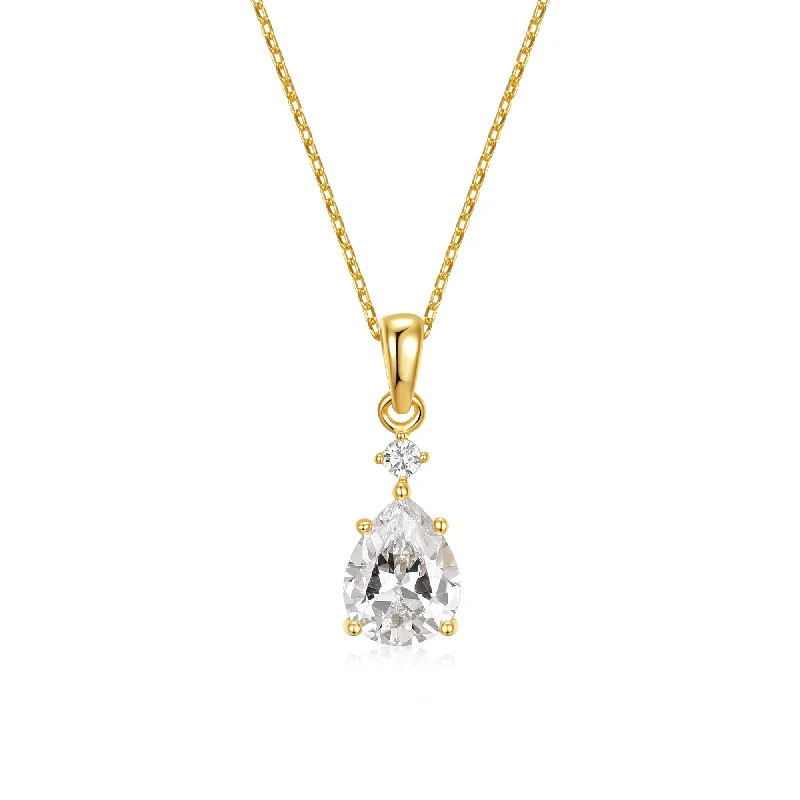Last Chance To Shop High-End Jewelry At Markdown Prices 14k Gold Plated with Cubic Zirconia Raindrop Pear 2-Stone Pendant Necklace Last Chance To Shop High-End Jewelry At Markdown Prices 14k Gold Plated with Cubic Zirconia Raindrop Pear 2-Stone Pendant Necklace