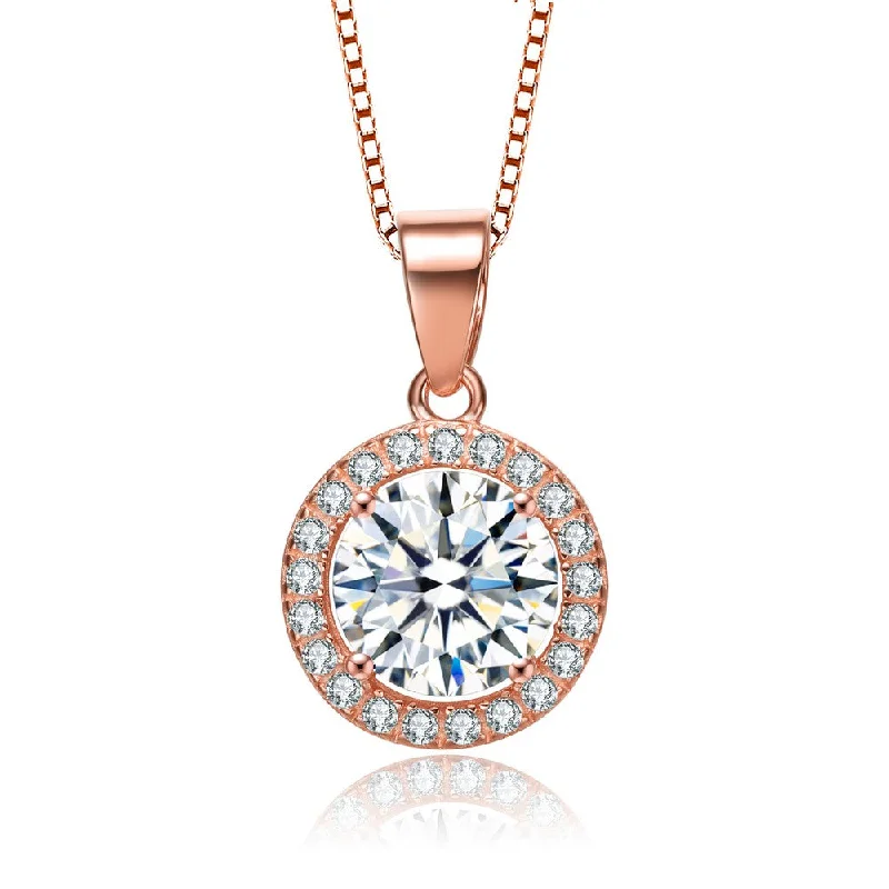 Handcrafted Beauty At Affordable Prices 18k Rose Gold Plated Round Cut Cubic Zirconia Pendant Necklace