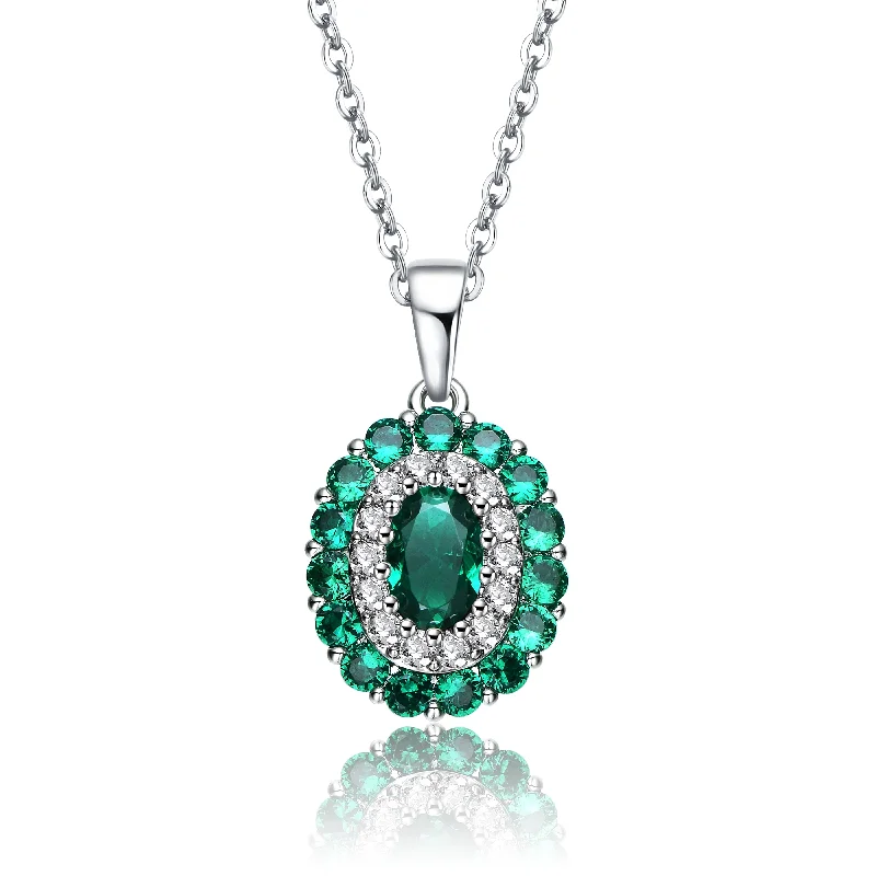 Shop Dazzling Jewelry At The Best Prices .925 Sterling Silver With Rhodium Plated And Emerald Cubic Zirconia Long Lasting Oval Pendant Necklace Shop Dazzling Jewelry At The Best Prices .925 Sterling Silver With Rhodium Plated And Emerald Cubic Zirconia Long Lasting Oval Pendant Necklace