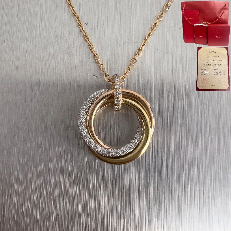 Fashion-Forward Jewelry At Exclusive Discounts Cartier Trinity 18k Tricolor Gold Diamond Circlet Necklace 17" BAG BOX & CERT Fashion-Forward Jewelry At Exclusive Discounts Cartier Trinity 18k Tricolor Gold Diamond Circlet Necklace 17" BAG BOX & CERT