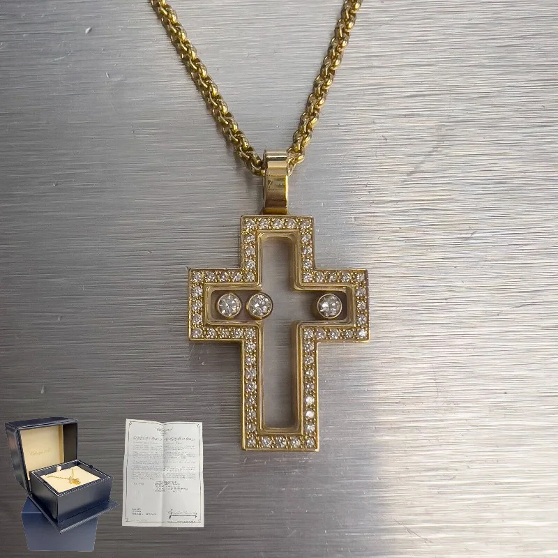 Sparkle On A Budget – Fine Jewelry For Less Chopard Happy Floating 3 Diamond Cross 750 18k Yellow Gold Necklace 24" 20.8g Sparkle On A Budget – Fine Jewelry For Less Chopard Happy Floating 3 Diamond Cross 750 18k Yellow Gold Necklace 24" 20.8g