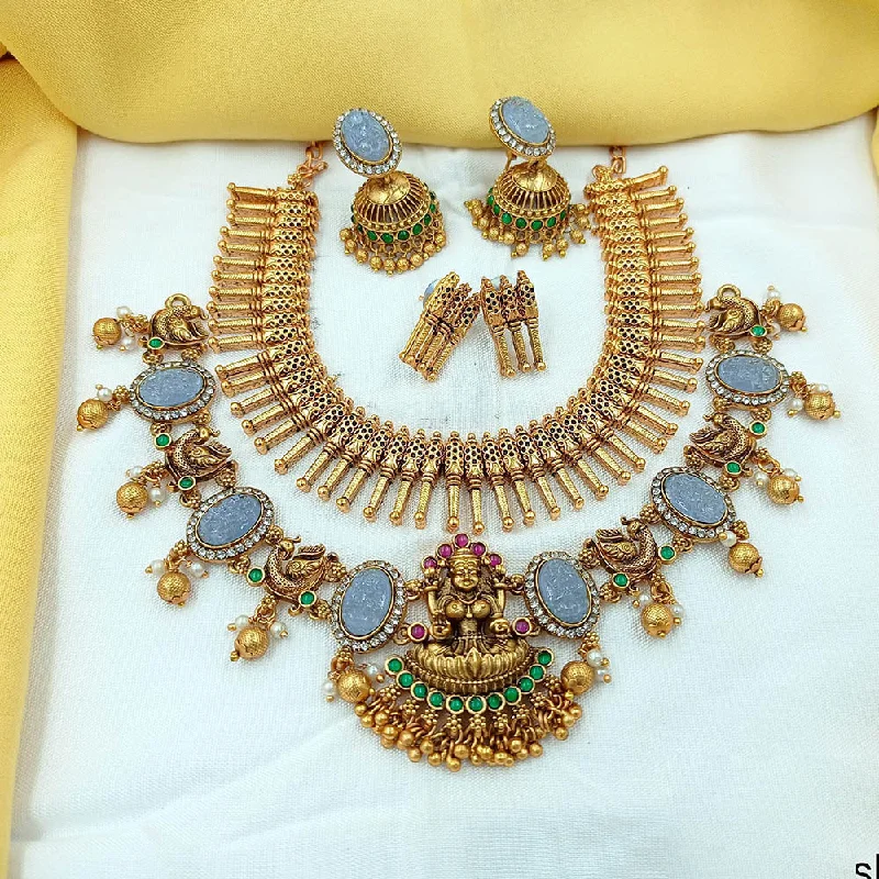 Stunning Jewelry At A Fraction Of The Price Joyful Jewel Art Matte Gold Plated Pota Stone Temple Long Necklace Combo Stunning Jewelry At A Fraction Of The Price Joyful Jewel Art Matte Gold Plated Pota Stone Temple Long Necklace Combo