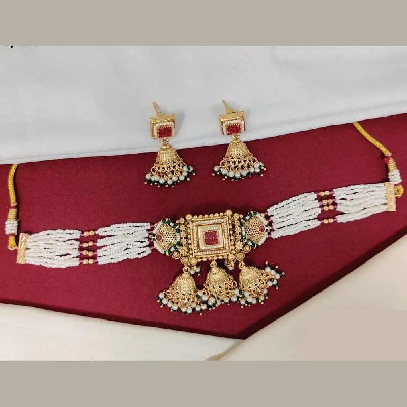 Premium Jewelry, Premium Discounts – Act Fast Manisha Jewellery Gold Plated Pota Stone And Pearls Choker Necklace Set Premium Jewelry, Premium Discounts – Act Fast Manisha Jewellery Gold Plated Pota Stone And Pearls Choker Necklace Set