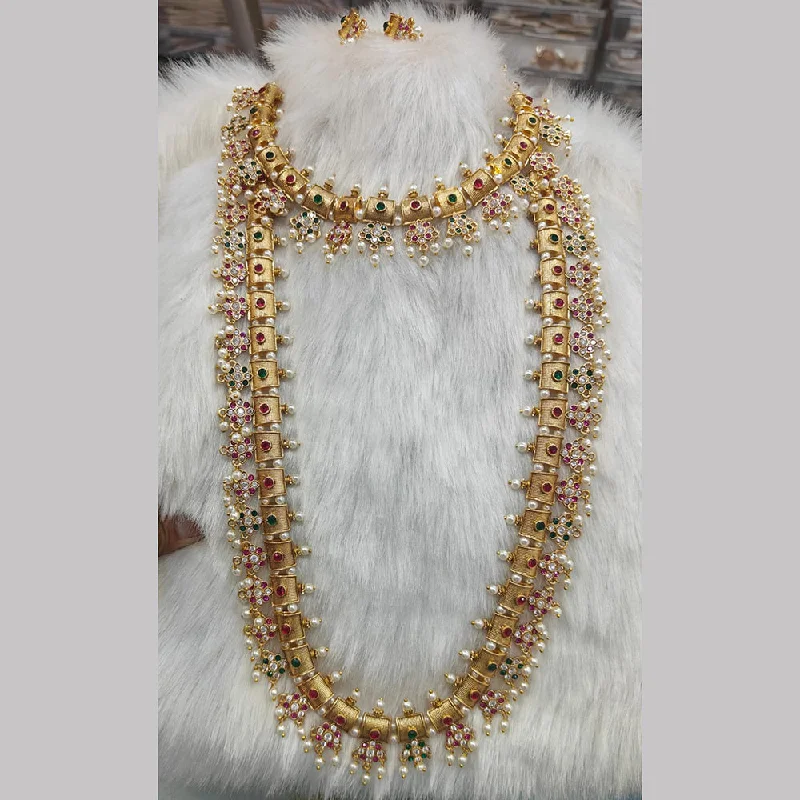 Trendy Minimalist Jewelry For Everyday Wear Manisha Jewellery Gold Plated Pota Stone And Pearls Double Necklace Set Trendy Minimalist Jewelry For Everyday Wear Manisha Jewellery Gold Plated Pota Stone And Pearls Double Necklace Set