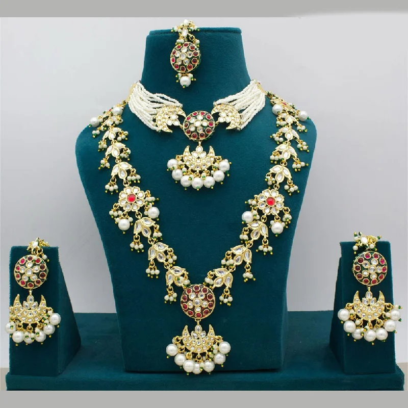 Celebrate Every Occasion With Sparkling Savings Manisha Jewellery Gold Plated Pota Stone And Pearls Double Necklace Set Celebrate Every Occasion With Sparkling Savings Manisha Jewellery Gold Plated Pota Stone And Pearls Double Necklace Set