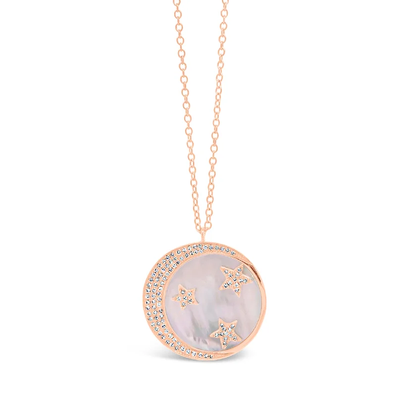 Handcrafted Beauty At Affordable Prices Pink Mother of Pearl Pendant with Diamond Moon & Stars Handcrafted Beauty At Affordable Prices Pink Mother of Pearl Pendant with Diamond Moon & Stars