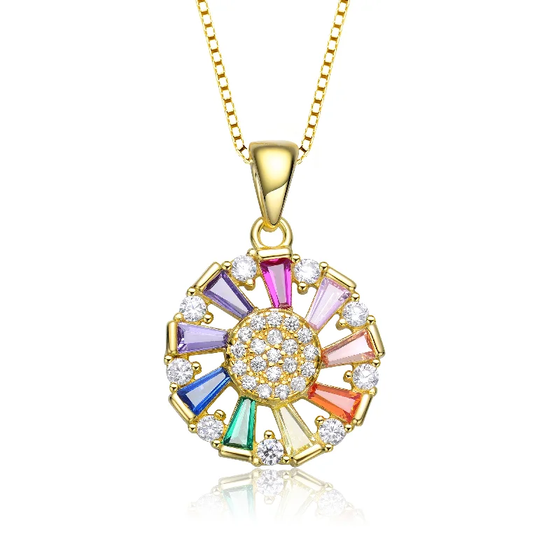 High-End Jewelry, Now More Affordable Than Ever Sterling Silver With Gold Plated Round And Multi Color Baguette Cubic Zirconia Wreath Pendant Necklace High-End Jewelry, Now More Affordable Than Ever Sterling Silver With Gold Plated Round And Multi Color Baguette Cubic Zirconia Wreath Pendant Necklace