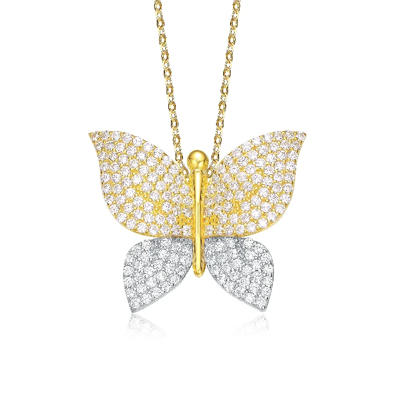 Jewelry Deals That Outshine The Rest 14k Yellow And White Gold Plated Cubic Zirconia Butterfly Pendant Necklace in Sterling Silver Jewelry Deals That Outshine The Rest 14k Yellow And White Gold Plated Cubic Zirconia Butterfly Pendant Necklace in Sterling Silver