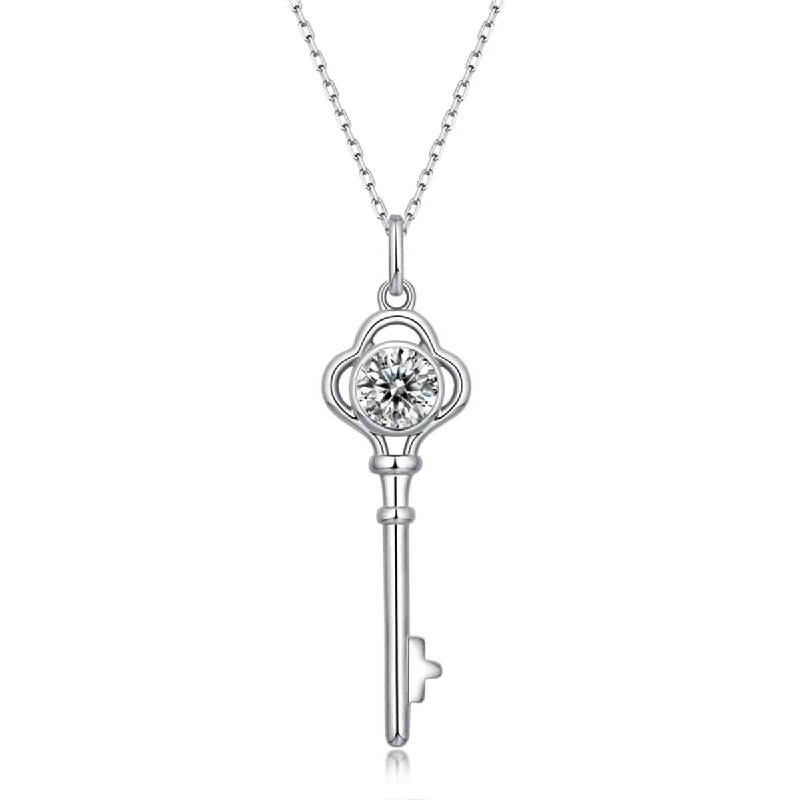 Shop Handcrafted Jewelry At Special Promotional Rates Sterling Silver with 1ctw Lab Created Moissanite Vintage Skeleton Key Pendant Necklace Shop Handcrafted Jewelry At Special Promotional Rates Sterling Silver with 1ctw Lab Created Moissanite Vintage Skeleton Key Pendant Necklace