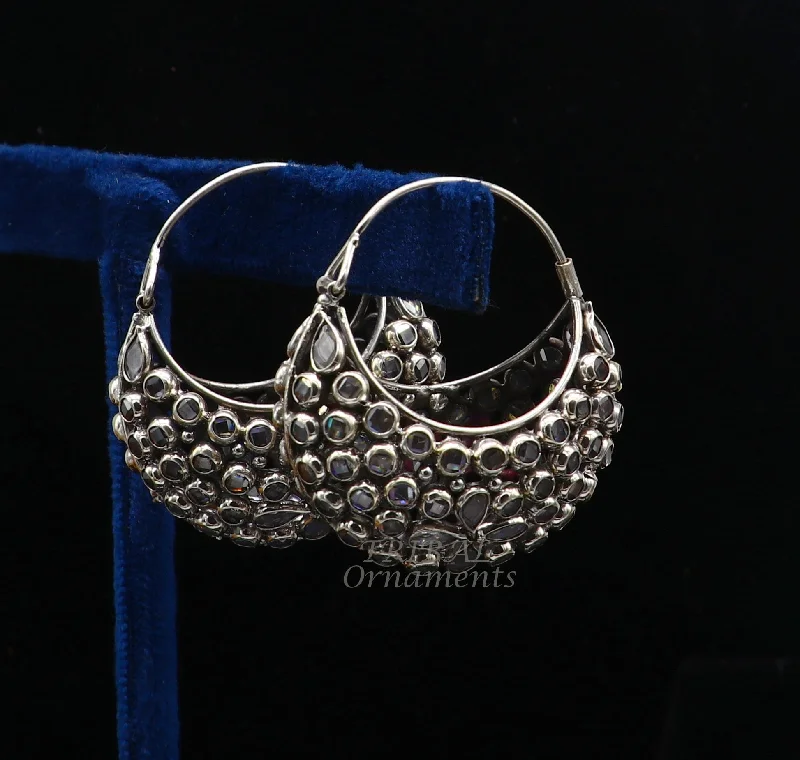 Waterproof Stainless Steel Jewelry For Lasting Beauty 925 sterling silver amazing handmade vintage stylish crystal polki stone hoops earring, gorgeous brides belly dance jewelry s1096
