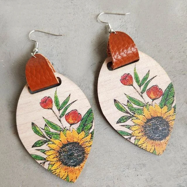 Limited-Stock Jewelry Sale – Once It's Gone, It's Gone Beautiful Wood and Leather Sunflower Earrings Limited-Stock Jewelry Sale – Once It's Gone, It's Gone Beautiful Wood and Leather Sunflower Earrings