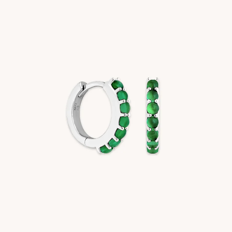 Personalized Jewelry At Special Discount Rates Chrysoprase Huggies in Silver
