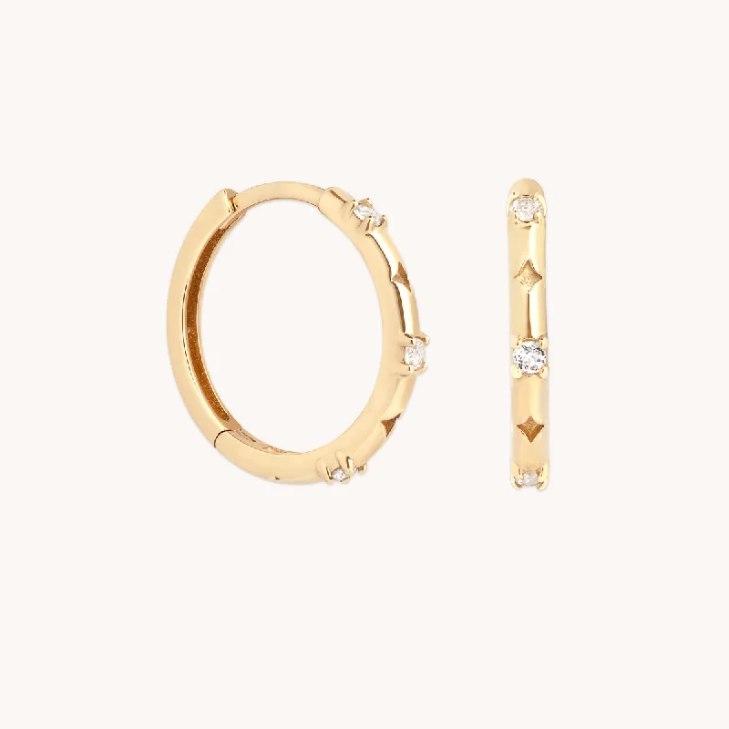 Chic And Stylish Jewelry At Exclusive Prices Cosmic Star Topaz Hoops in Solid Gold