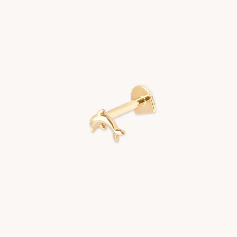 Classic And Modern Jewelry Styles On Sale Dolphin Piercing Stud in Solid Gold