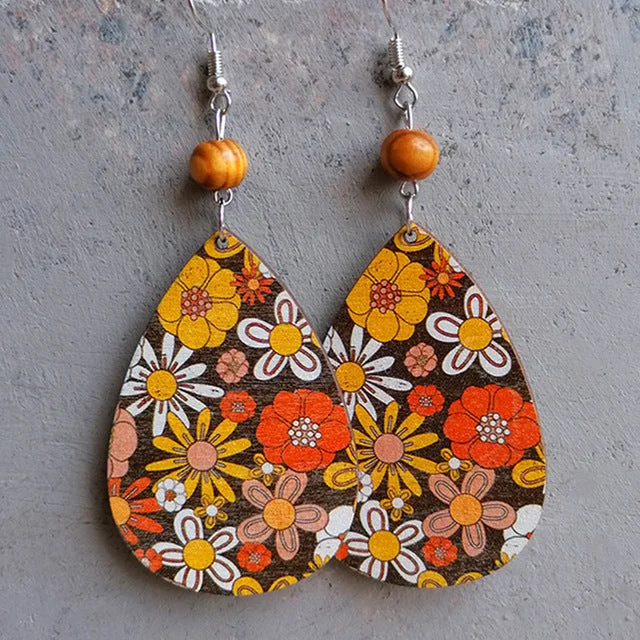 Shop Dazzling Jewelry At The Best Prices Fun Retro Flower Wood Floral Drop Earrings
