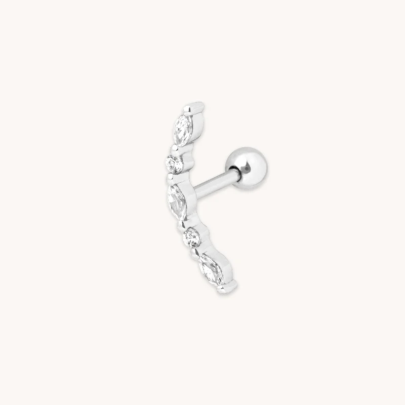 Handcrafted Beauty At Affordable Prices Navette Crystal Curved Barbell in Silver