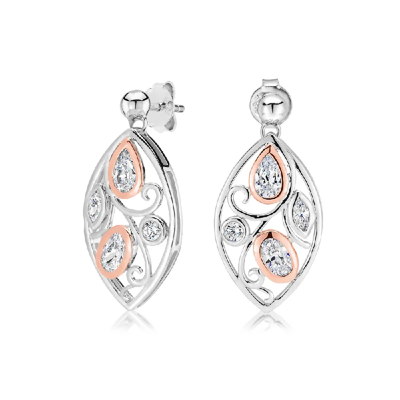 Seasonal Jewelry Sale – Upgrade Your Collection Oval and Pear drop earrings with 1.19 carats* of diamond simulants in 10 carat rose gold and sterling silver Seasonal Jewelry Sale – Upgrade Your Collection Oval and Pear drop earrings with 1.19 carats* of diamond simulants in 10 carat rose gold and sterling silver