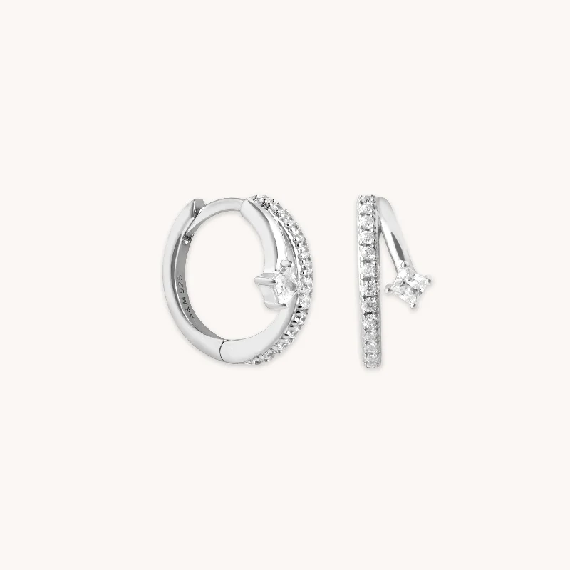 Fashion-Forward Geometric Jewelry For Contemporary Style Pavé Crystal Illusion Huggies in Silver Fashion-Forward Geometric Jewelry For Contemporary Style Pavé Crystal Illusion Huggies in Silver