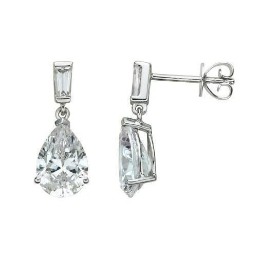 Seasonal Jewelry Deals – Elevate Your Style Pear and Baguette drop earrings with 3.9 carats* of diamond simulants in 10 carat white gold Seasonal Jewelry Deals – Elevate Your Style Pear and Baguette drop earrings with 3.9 carats* of diamond simulants in 10 carat white gold