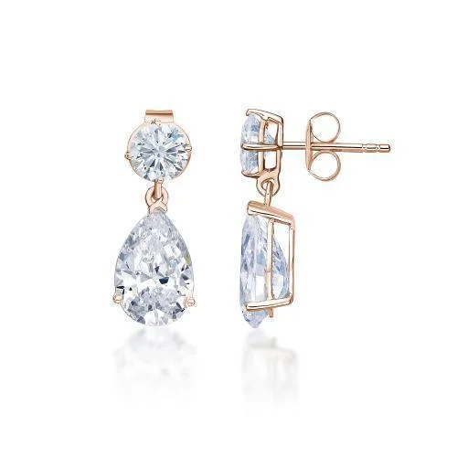 Huge Savings On Timeless Jewelry Collections Pear and Round Brilliant drop earrings with 4.52 carats* of diamond simulants in 10 carat rose gold Huge Savings On Timeless Jewelry Collections Pear and Round Brilliant drop earrings with 4.52 carats* of diamond simulants in 10 carat rose gold
