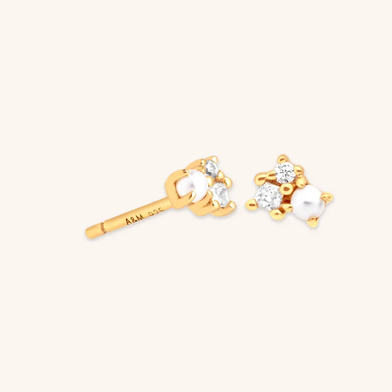 Limited-Time Offer On Elegant Jewelry Pieces Pearl & Crystal Studs in Gold