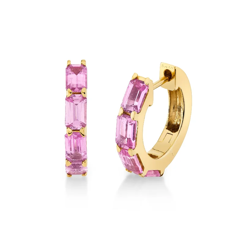 Timeless Elegance, Temporary Discounts – Act Fast PINK SAPPHIRE BEZEL HUGGIES