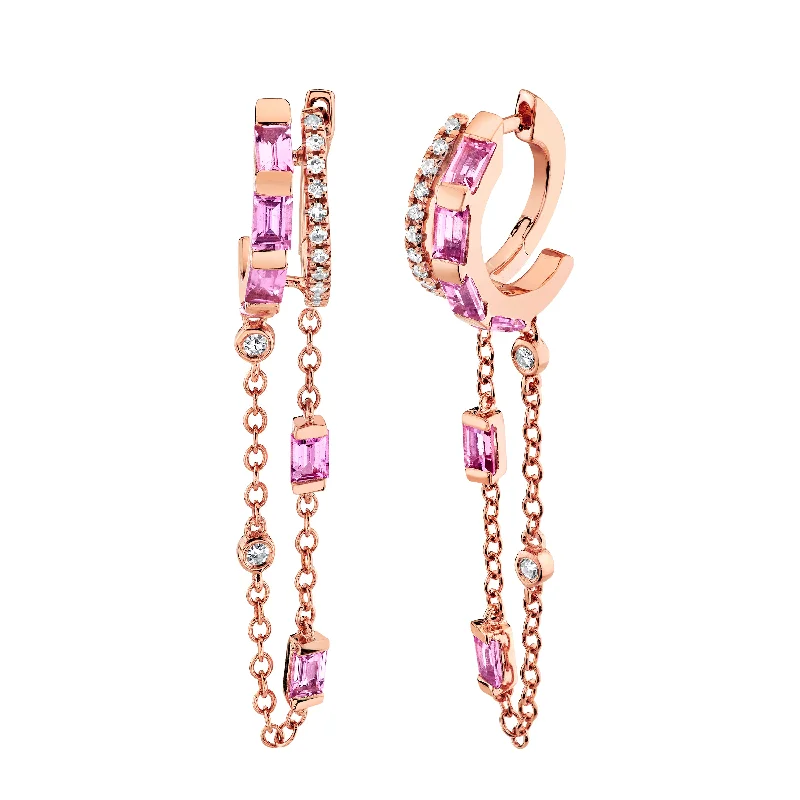 Huge Markdowns On Premium Jewelry Styles PINK SAPPHIRE DOUBLE MIXED FRINGE HUGGIES